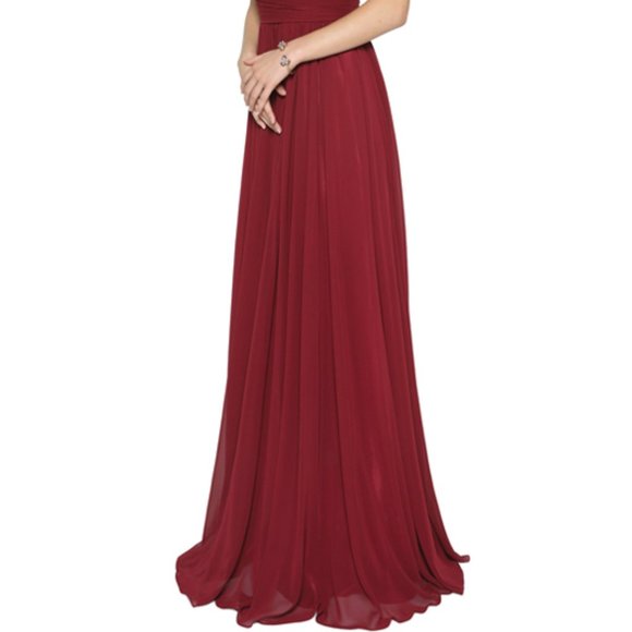 NEW LONG SLEEVELESS COLD-SHOULDER POLYESTER DRESS WITH PLEATED BODICE JT 676 - Picture 9 of 9